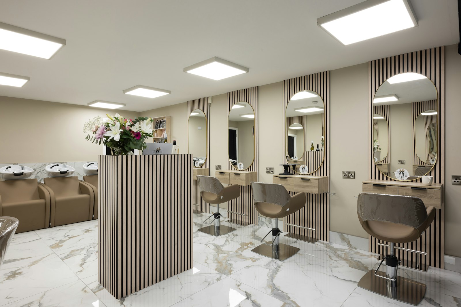 Bright, modern unisex salon interior